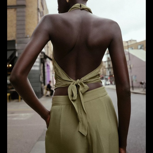 Zara Light Khaki Green Halter Top and Balloon Pants set - Picture 3 of 13